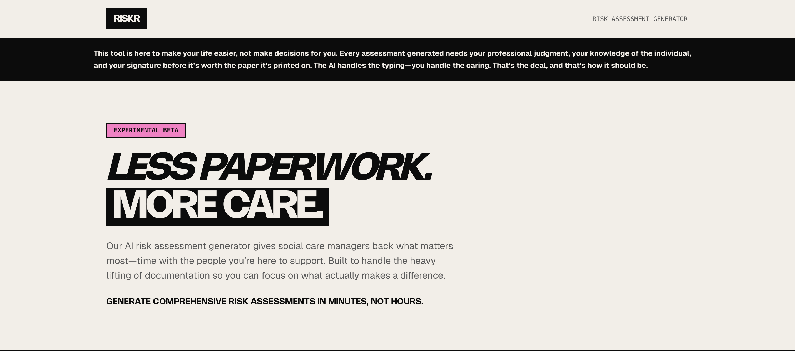 close-up of the disclaimer banner within the interface